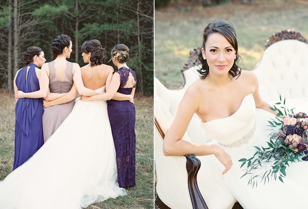 A stunning fairy tale inspired wedding at a private estate in Washington, DC that features a palette of deep purples with book page details at every corner. 