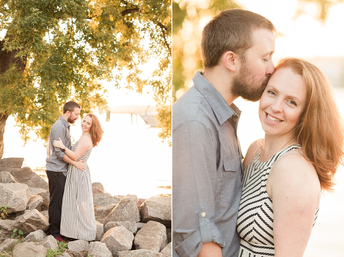 A summery engagement session in Old Town Alexandria, VA at sunrise with one sweet couple and an adorable bulldog. 