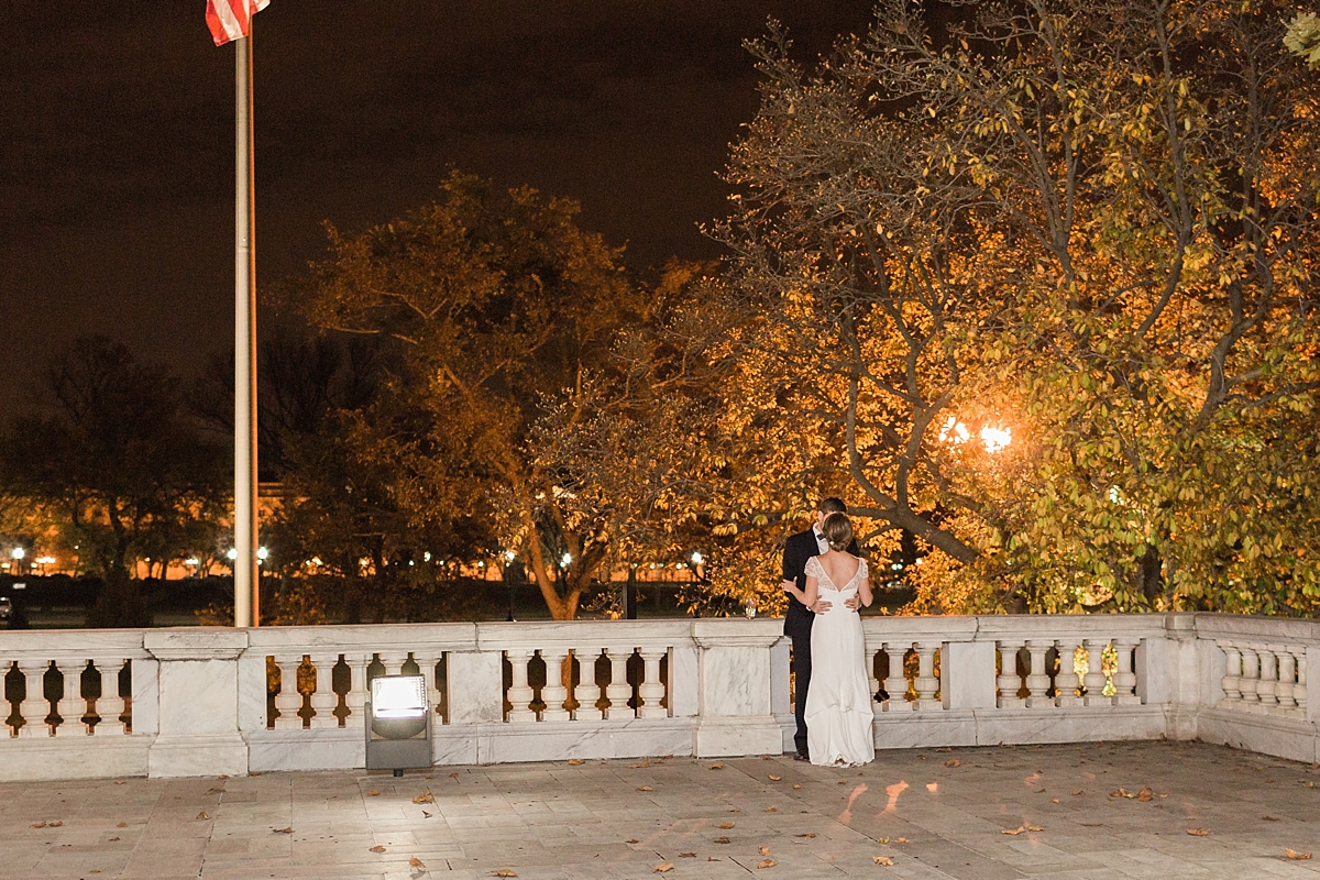 A classic black tie wedding photographed at DAR Constitution Hall in the heart of Washington, DC during the peak of a colorful fall season. 
