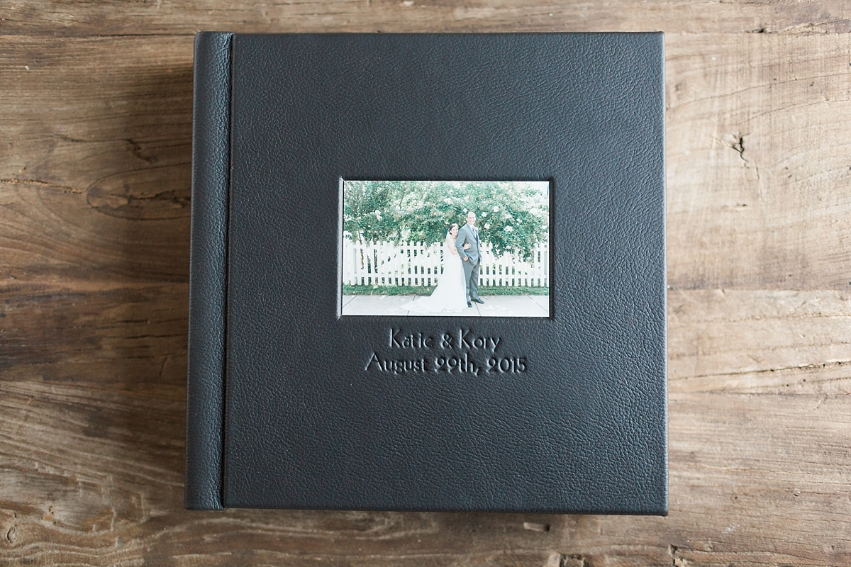 A professional lay flat album designed for a wedding at Westfields Golf Club in Clifton, VA.