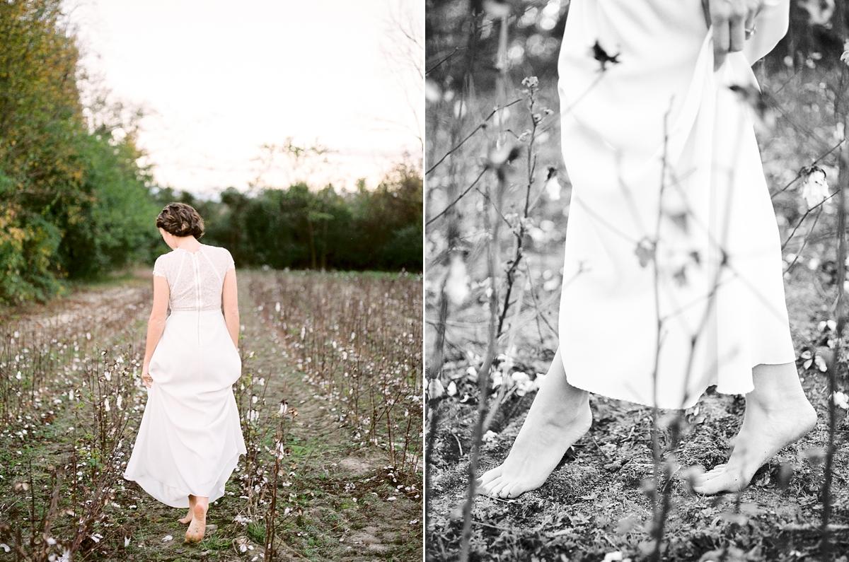 A Washington, DC wedding photographer captured a fine art film bridal editorial at a private cotton plantation outside of Richmond, VA.