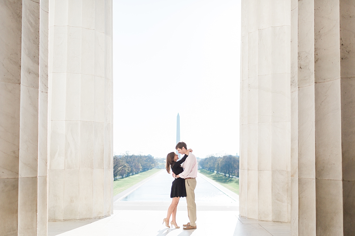 A romantic cherry blossom anniversary session photographed in Washington, DC along the Tidal Basin near the Jefferson Memorial on a beautiful spring day. 