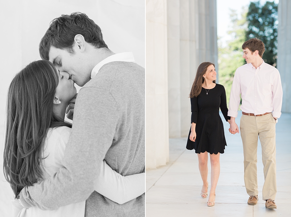 A romantic cherry blossom anniversary session photographed in Washington, DC along the Tidal Basin near the Jefferson Memorial on a beautiful spring day. 