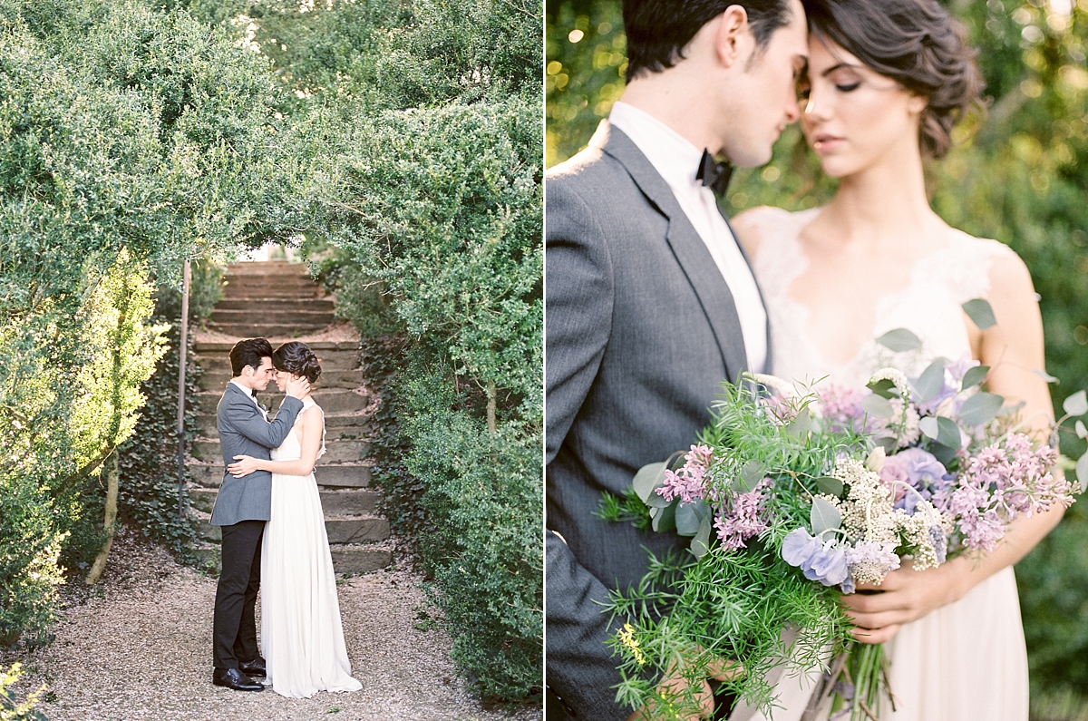 A stunning French Provencal wedding photographed by a Washington, DC wedding photographer in the hedged gardens at Oatlands Plantation in Leesburg, VA.