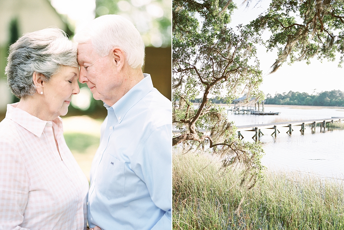 A couple shares their 57th wedding anniversary having images taken at RiverOaks, a gorgeous waterfront wedding venue in Charleston, SC.