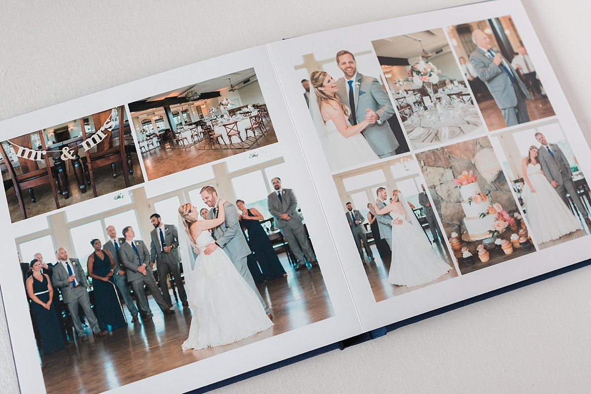 A gorgeous navy linen wedding album of images photographed by Washington, DC photographer Alicia Lacey at Stone Tower Winery in Leesburg, VA. 