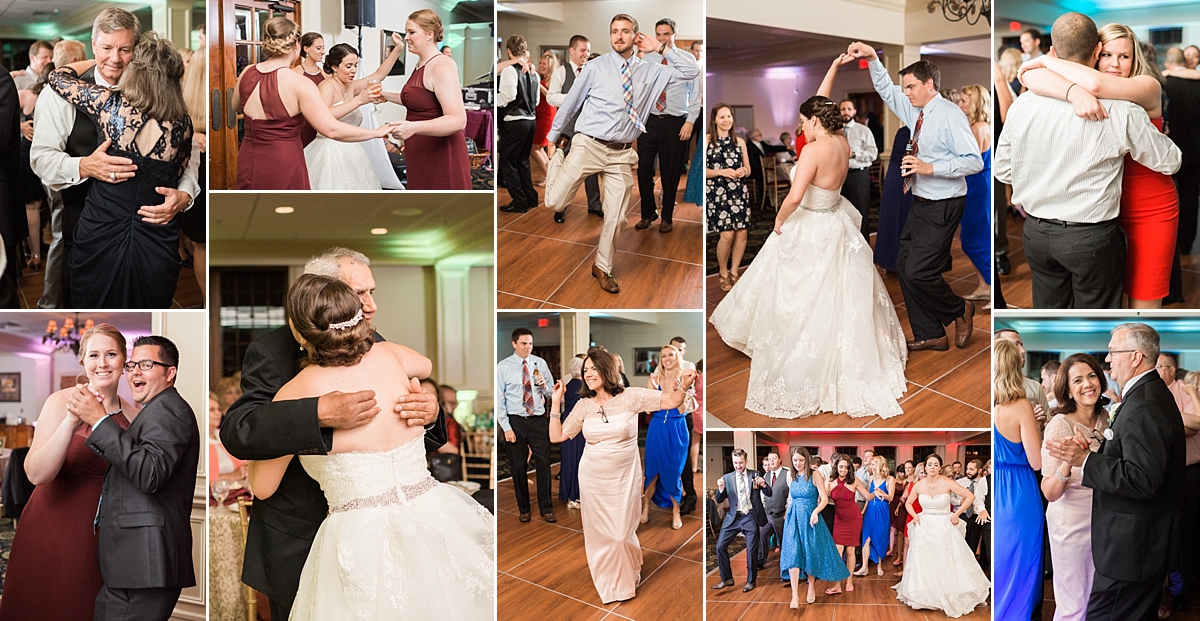 A classic summer wedding filled with shades of pink and maroon is held at Dominion Valley Country Club in Haymarket, VA; just outside of Washington, DC.