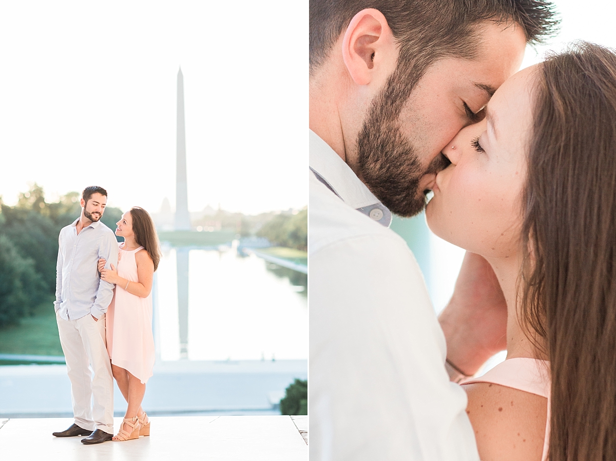 A sun-filled engagement session at the stunning Lincoln Memorial as photographed by Washington, DC wedding photographer, Alicia Lacey.