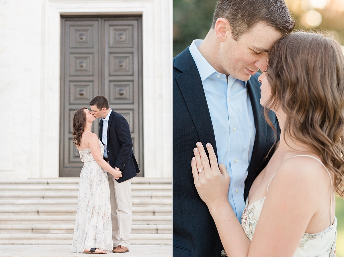 A beautiful set of fall engagement photos at the Lincoln Memorial, DC War Memorial, and National Mall photographed by Washington, DC photographer, Alicia Lacey.