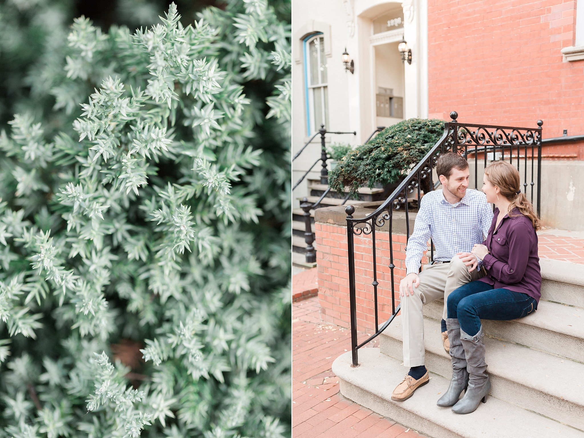 A fun sunrise engagement session in downtown Georgetown of Washington, DC is photographed by wedding and anniversary photographer, Alicia Lacey
