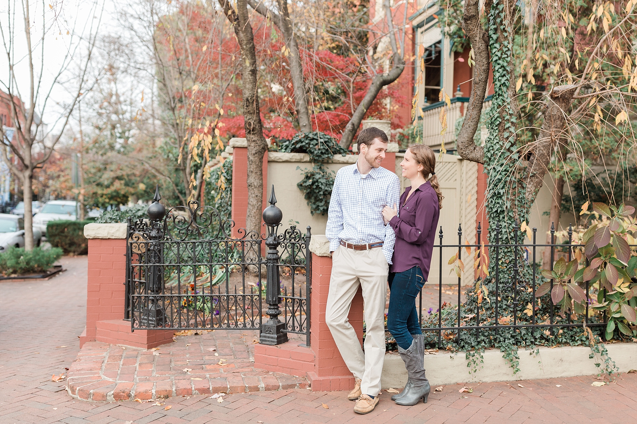 A fun sunrise engagement session in downtown Georgetown of Washington, DC is photographed by wedding and anniversary photographer, Alicia Lacey