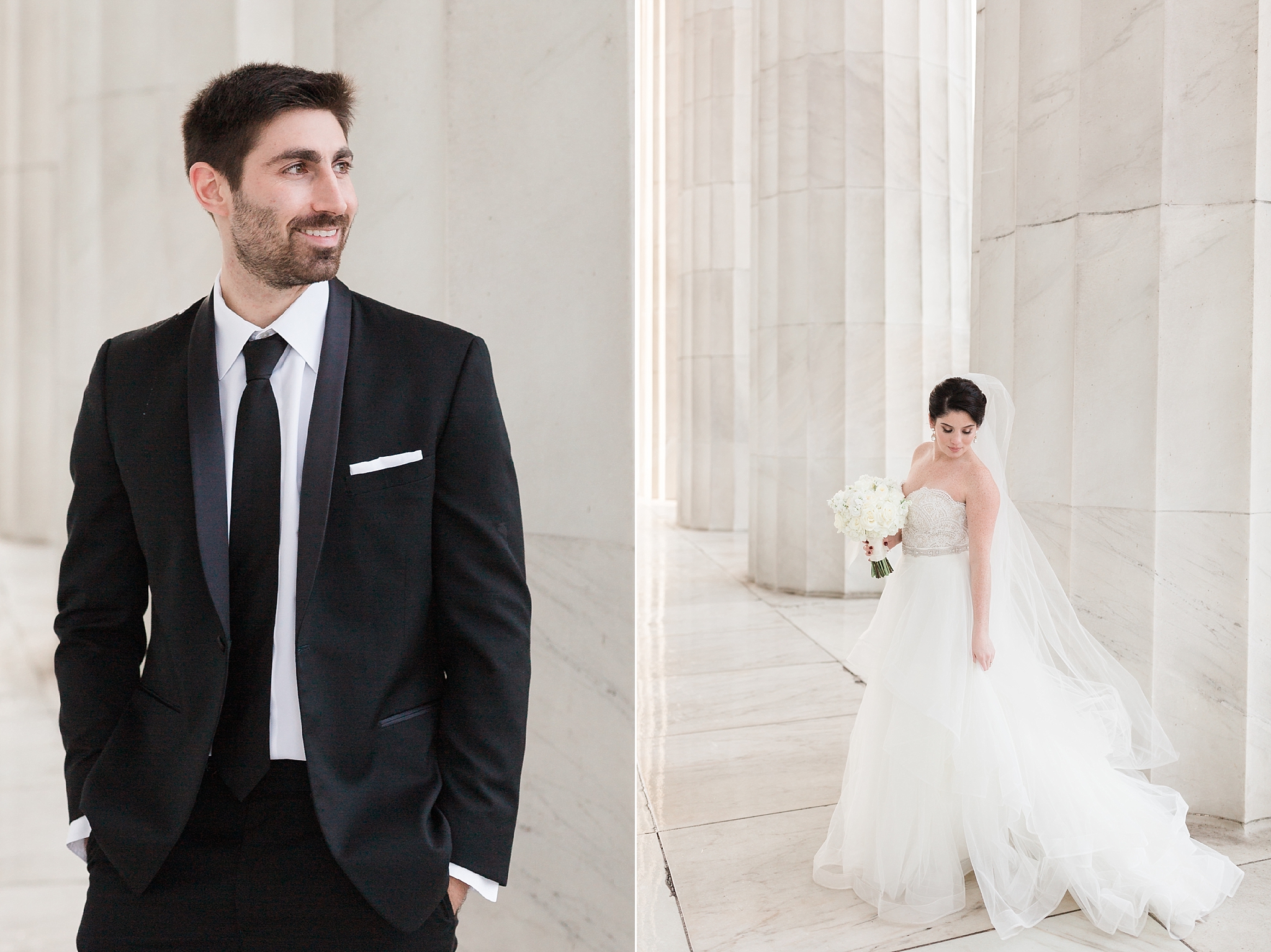 This Williard Intercontinental wedding in Washington, DC is a classic black-tie affair with portraits at the iconic Lincoln Memorial. 