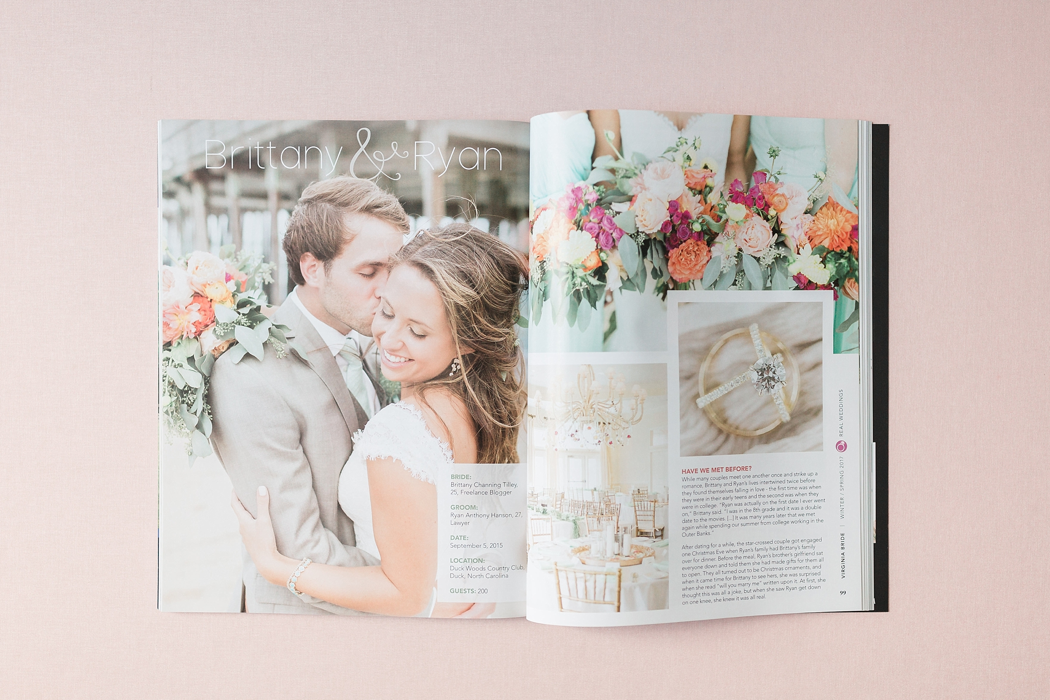 A colorful Outer Banks wedding photographed at Ducks Woods Country Club is featured in the prestigious Virginia Bride Magazine. 