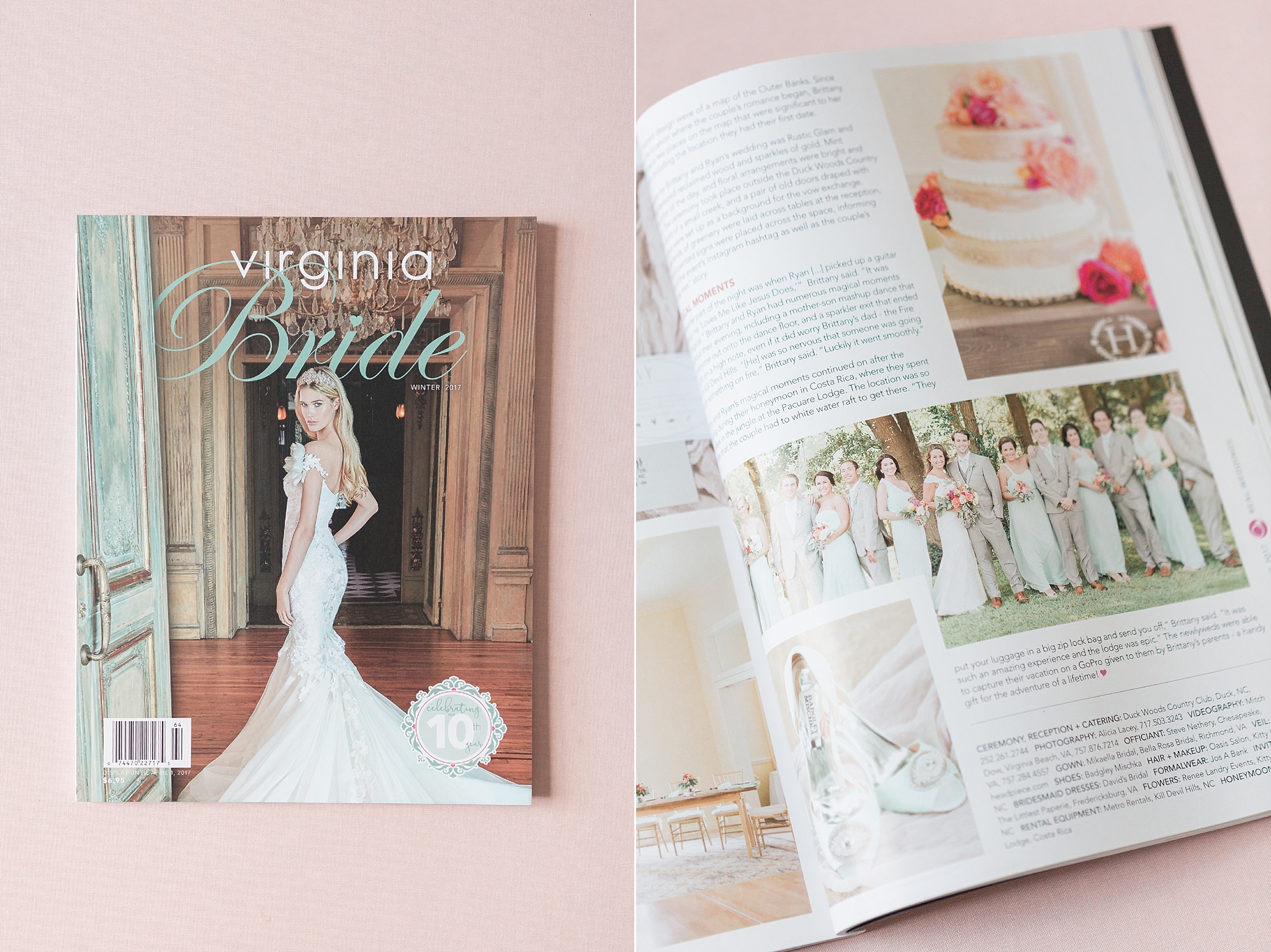 A colorful Outer Banks wedding photographed at Ducks Woods Country Club is featured in the prestigious Virginia Bride Magazine. 