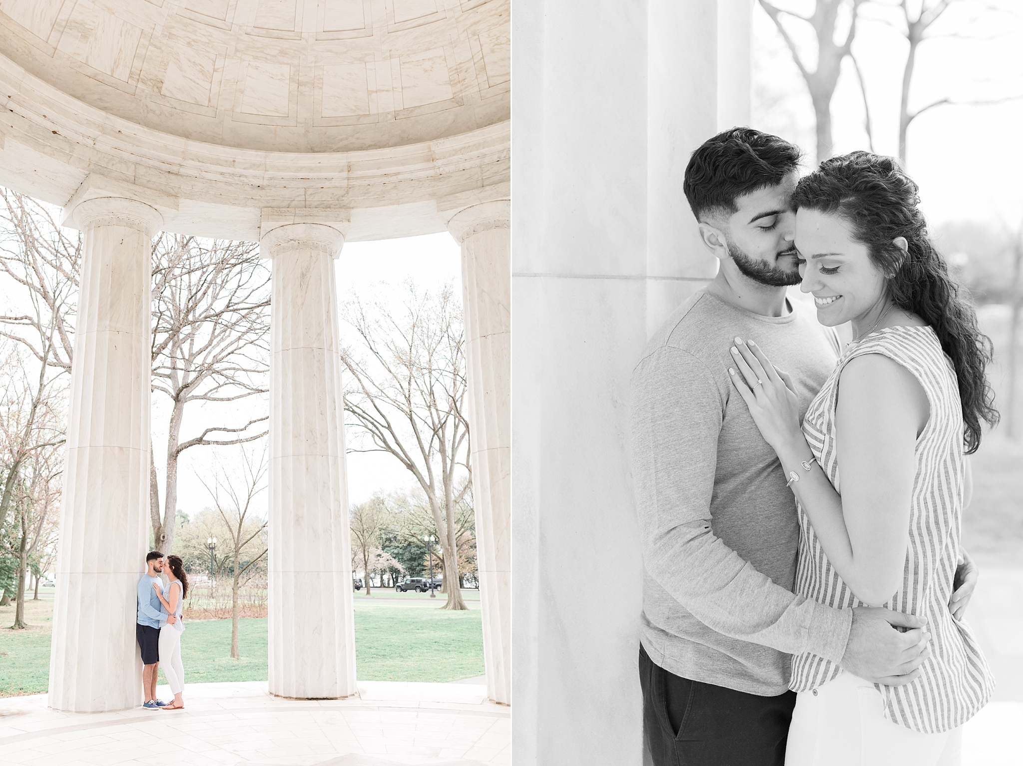 A spring engagement session explores all of the most iconic spots in Washington, DC including the Lincoln Memorial and infamous cherry blossom trees! 
