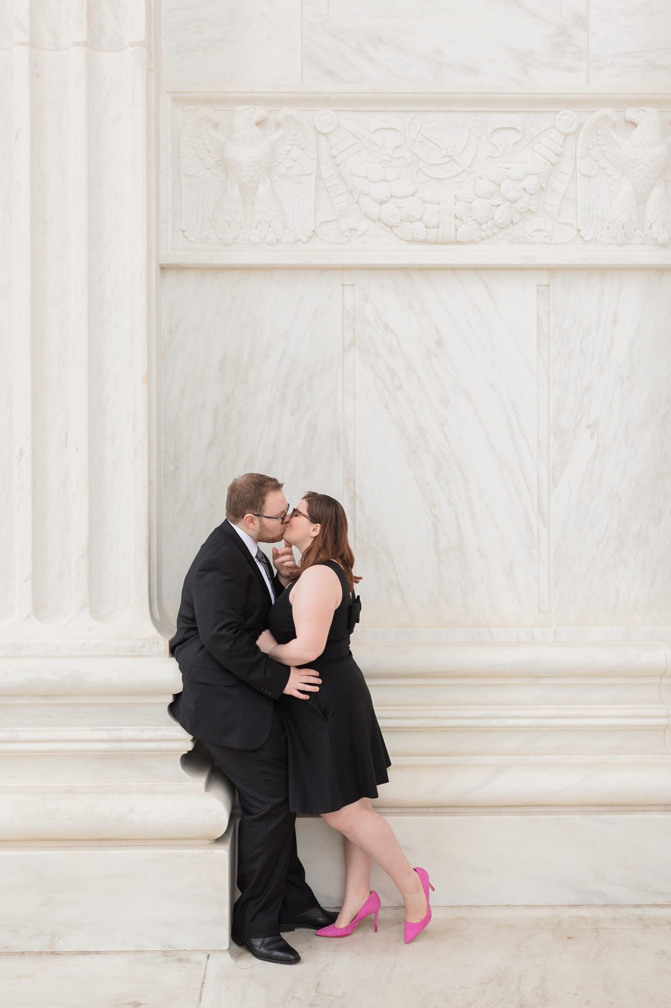 The iconic Supreme Court provides a stunning backdrop for spring engagement photos captured by Washington, DC wedding photographer, Alicia Lacey.