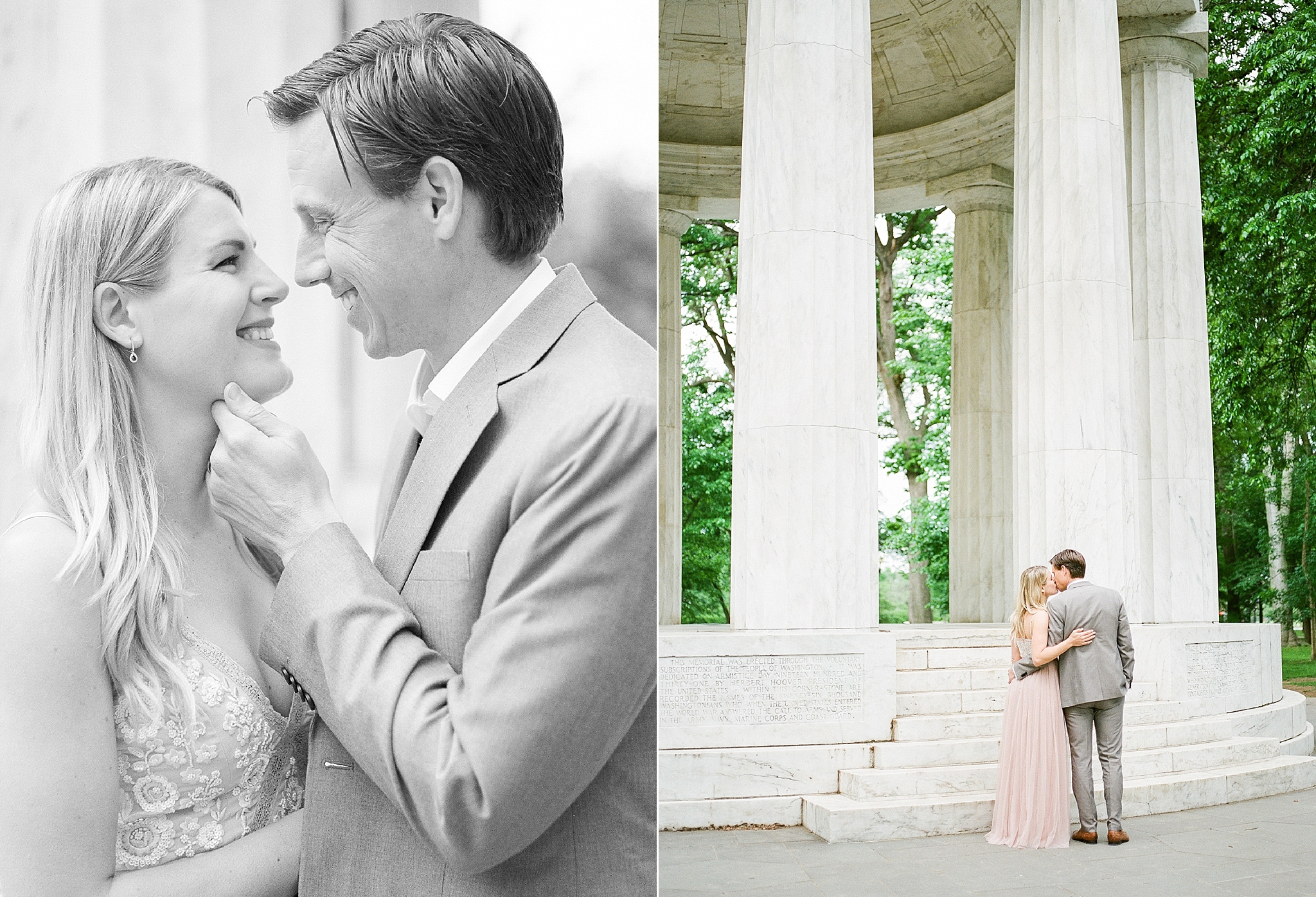 A film anniversary session photographed by Washington, DC photographer, Alicia Lacey, at the iconic Lincoln Memorial and DC War Memorial.