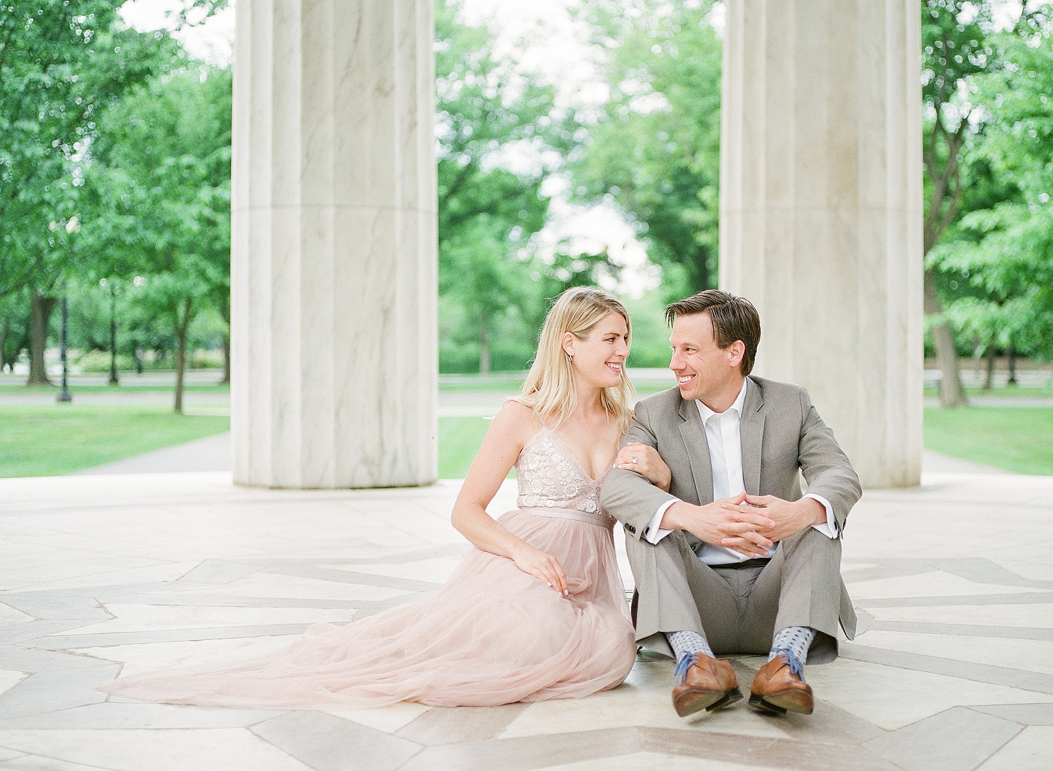 A film anniversary session photographed by Washington, DC photographer, Alicia Lacey, at the iconic Lincoln Memorial and DC War Memorial.