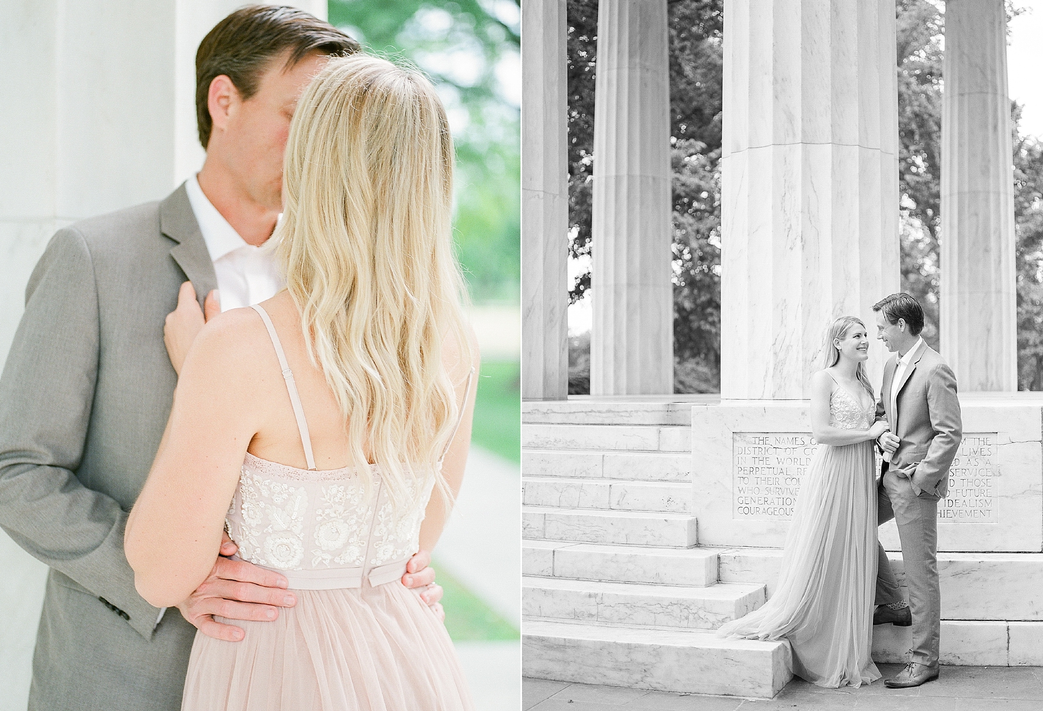 A film anniversary session photographed by Washington, DC photographer, Alicia Lacey, at the iconic Lincoln Memorial and DC War Memorial.