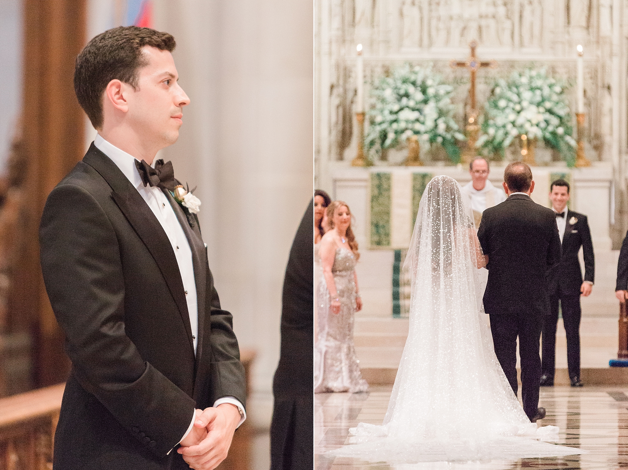 This glamorous summer wedding at the iconic Washington National Cathedral in Washington, DC features a palette of blush and gold.