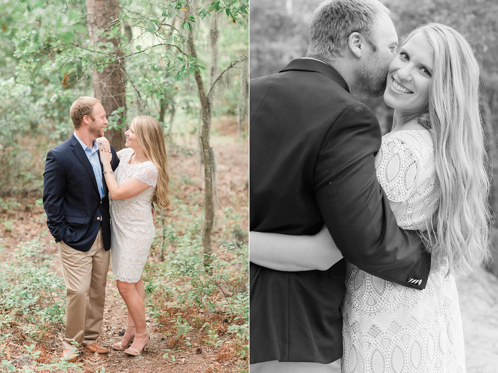 A stylish engagement session is held in the iconic spanish moss and beachfront of First Landing State Park in Virginia. 