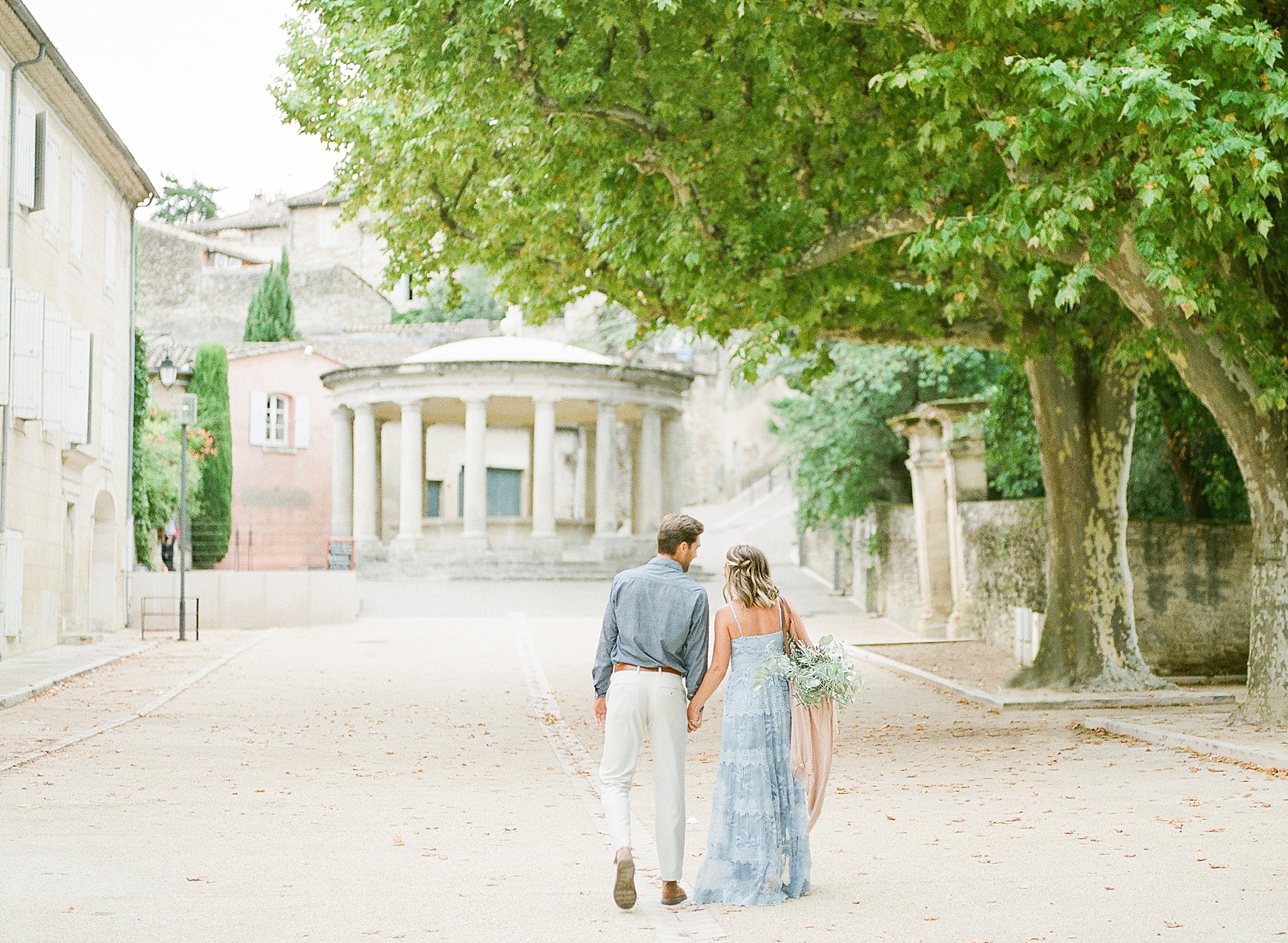A romantic and stylish engagement session in the small town of Grignan. Photographed by Provence, France destination film wedding photographer, Alicia Lacey.