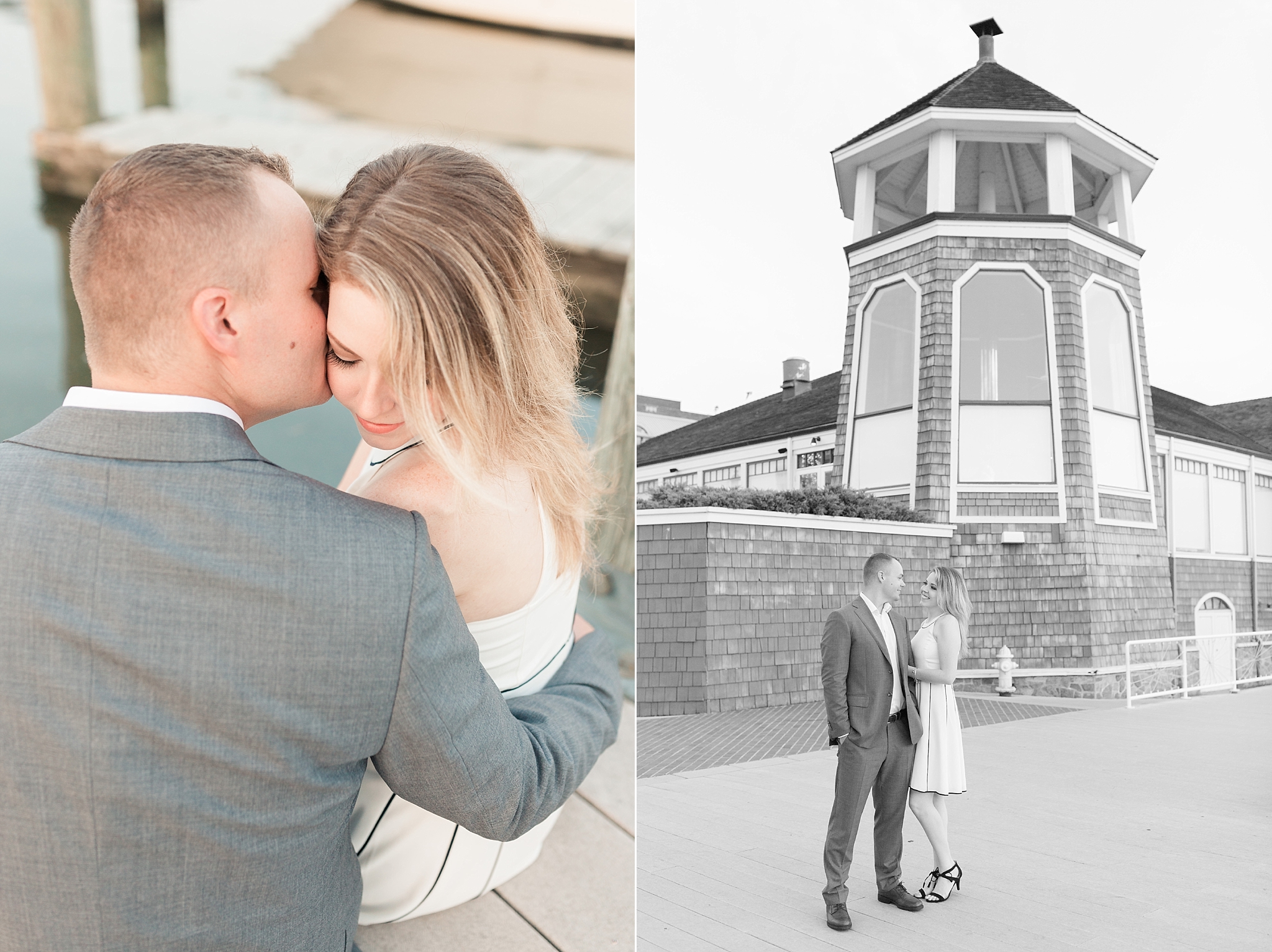 A romantic sunrise engagement session is photographed on the waterfront in Old Town Alexandria, VA by DC wedding photographer, Alicia Lacey. 