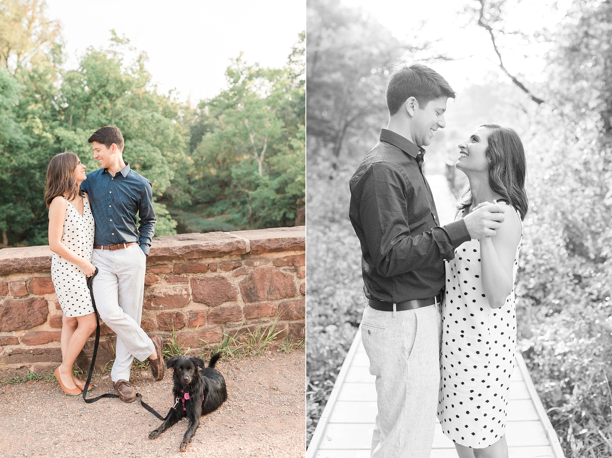 A sunrise anniversary session at Manassas Battlefield Park features a stylish couple and their adorable puppy! 