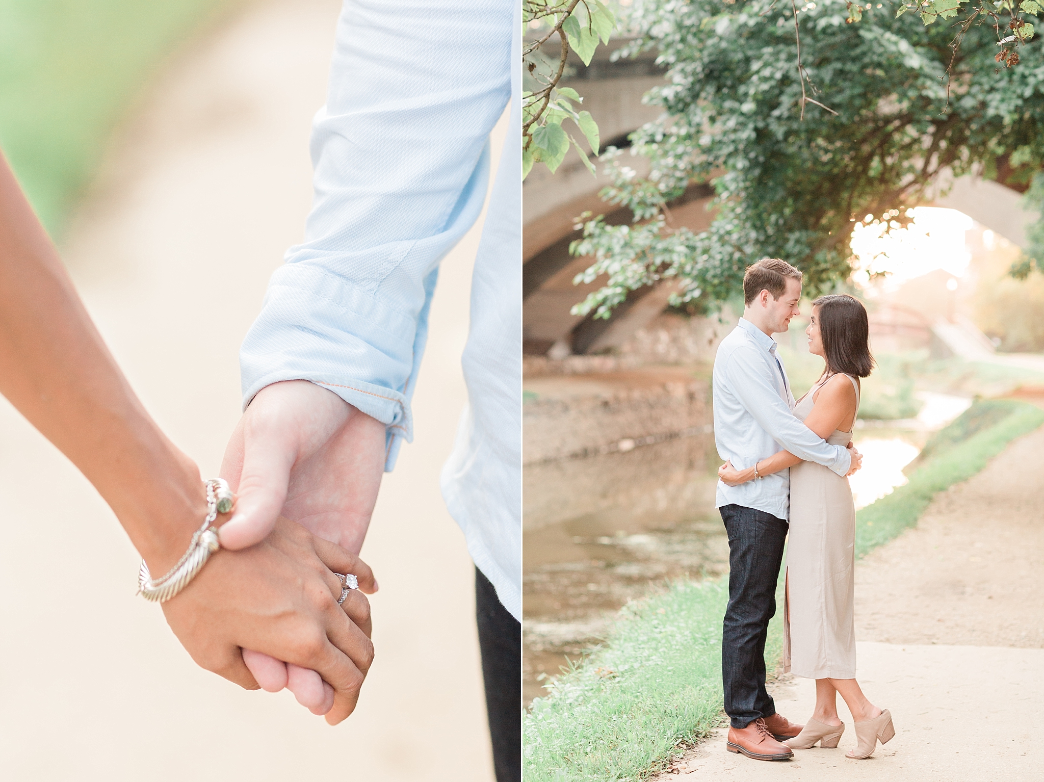 A romantic sunrise engagement session in the Georgetown area of Washington, DC features the stylish couple's Vespa.