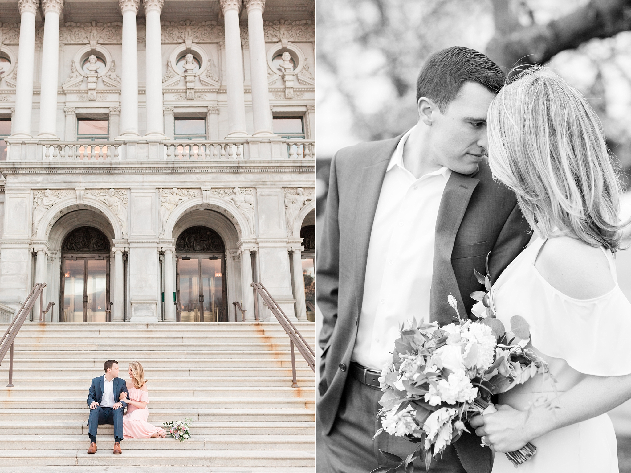 This stylish spring engagement session is photographed at the US Capitol and Library of Congress in Washington, DC. 