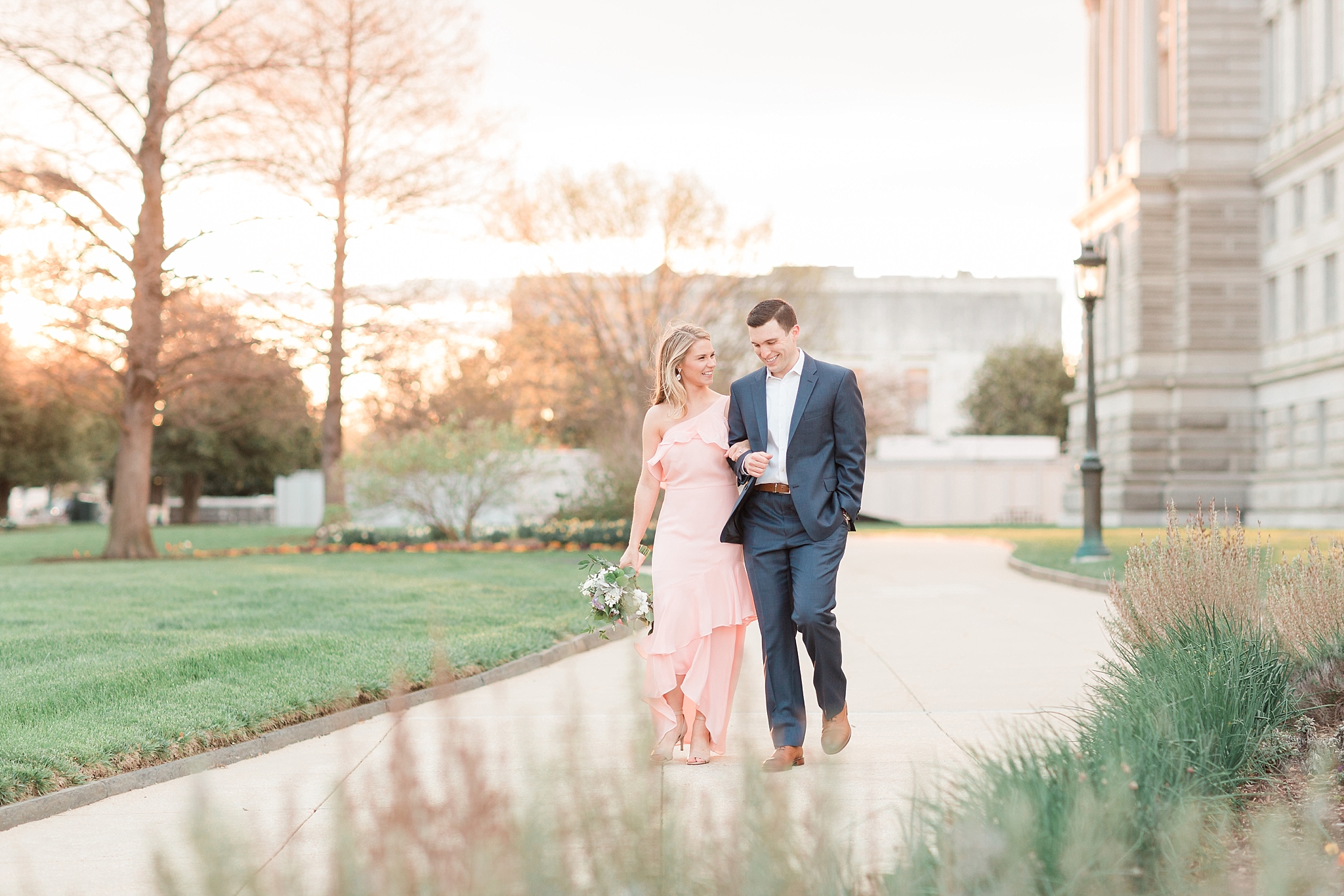 This stylish spring engagement session is photographed at the US Capitol and Library of Congress in Washington, DC. 