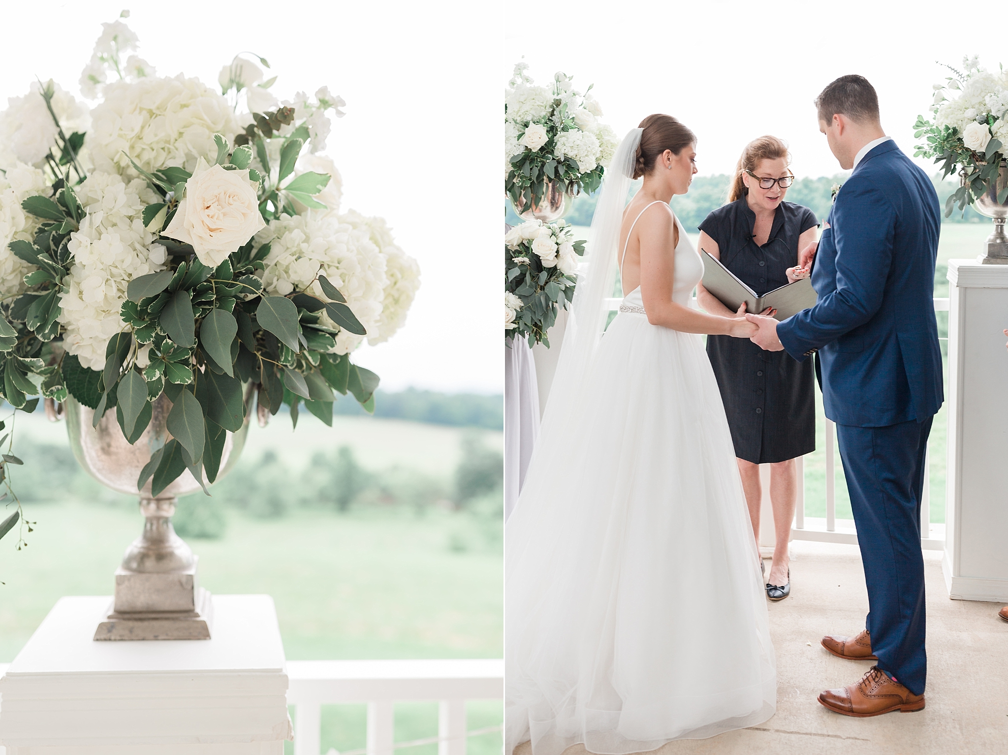 This elegant Rixey Manor wedding featured a soft color palette of blues, greys, and sage and was photographed by DC photographer, Alicia Lacey.