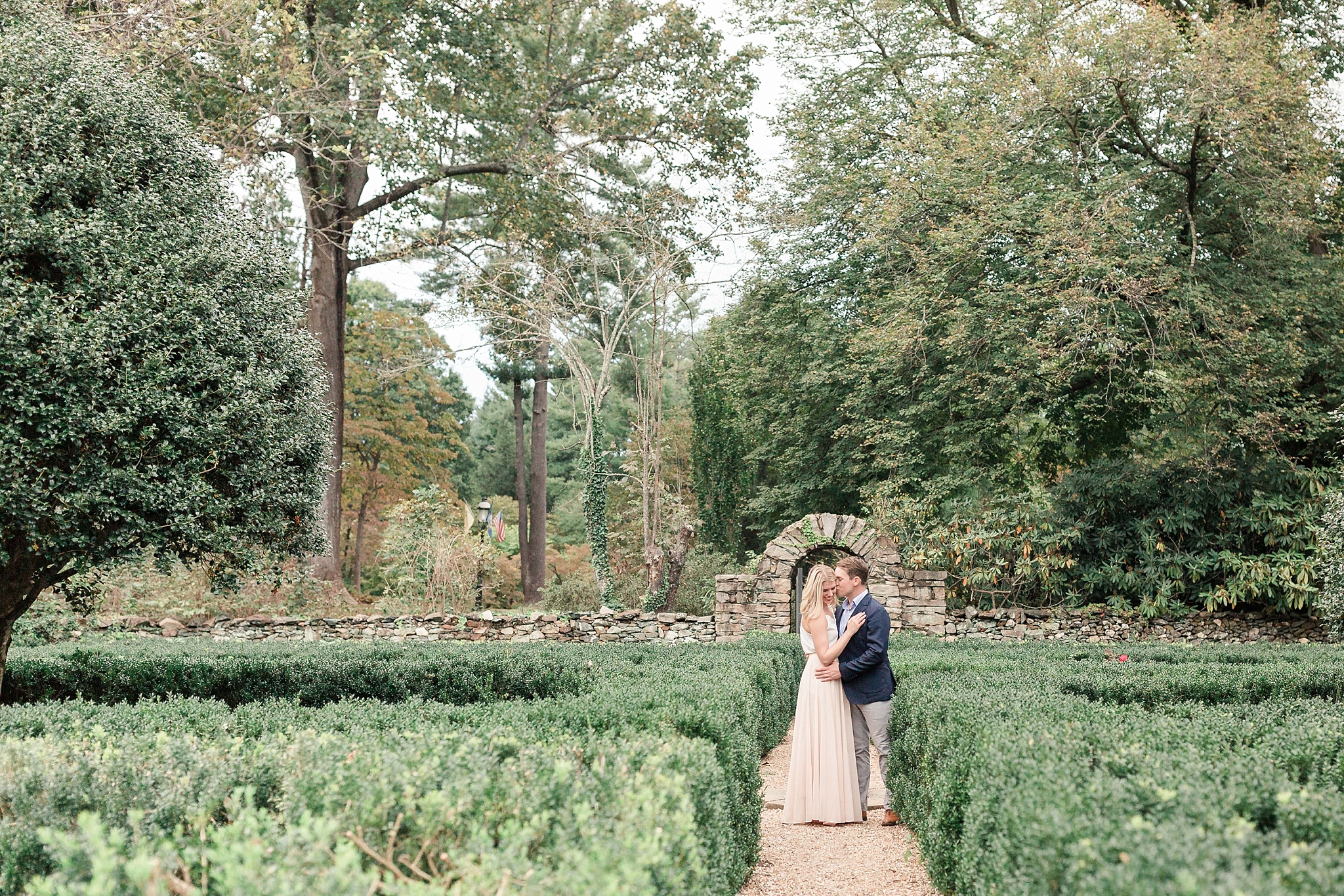 A romantic fall engagement session in the gardens of Airlie Center in Warrenton, VA.