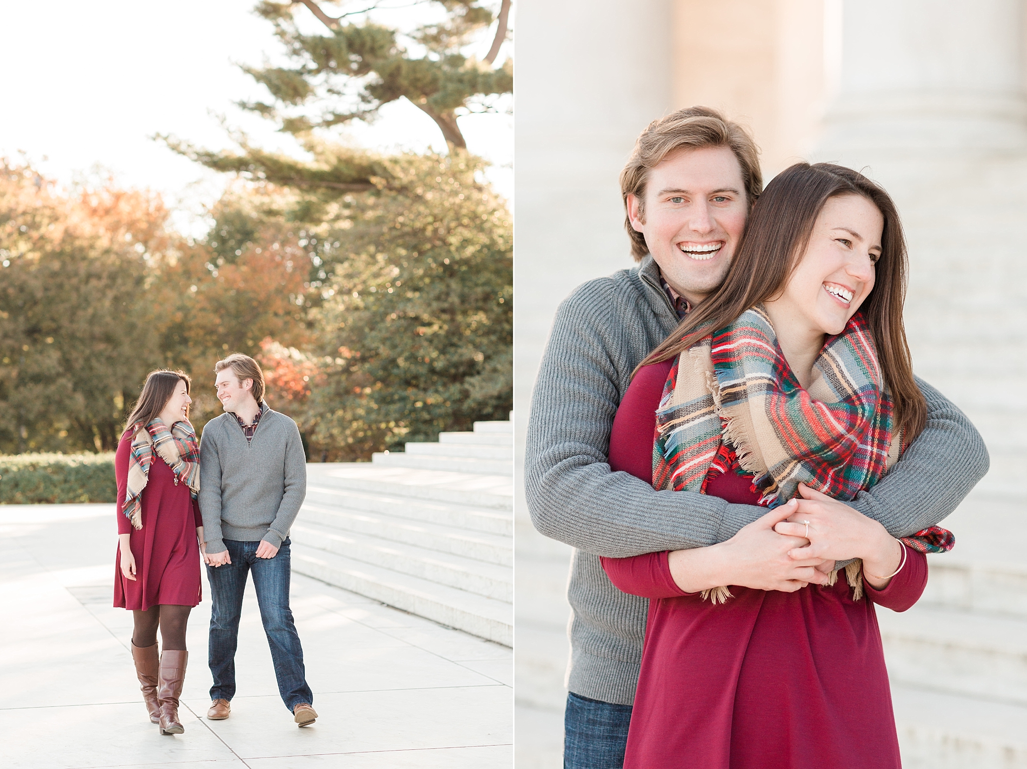 A stylish fall engagement session at the iconic Jefferson Memorial in Washington, DC.