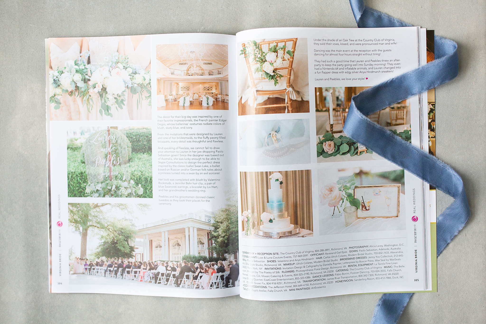A ballet inspired wedding at the Country Club of Virginia in Richmond is featured in the most recent issue of VA Bride Magazine.