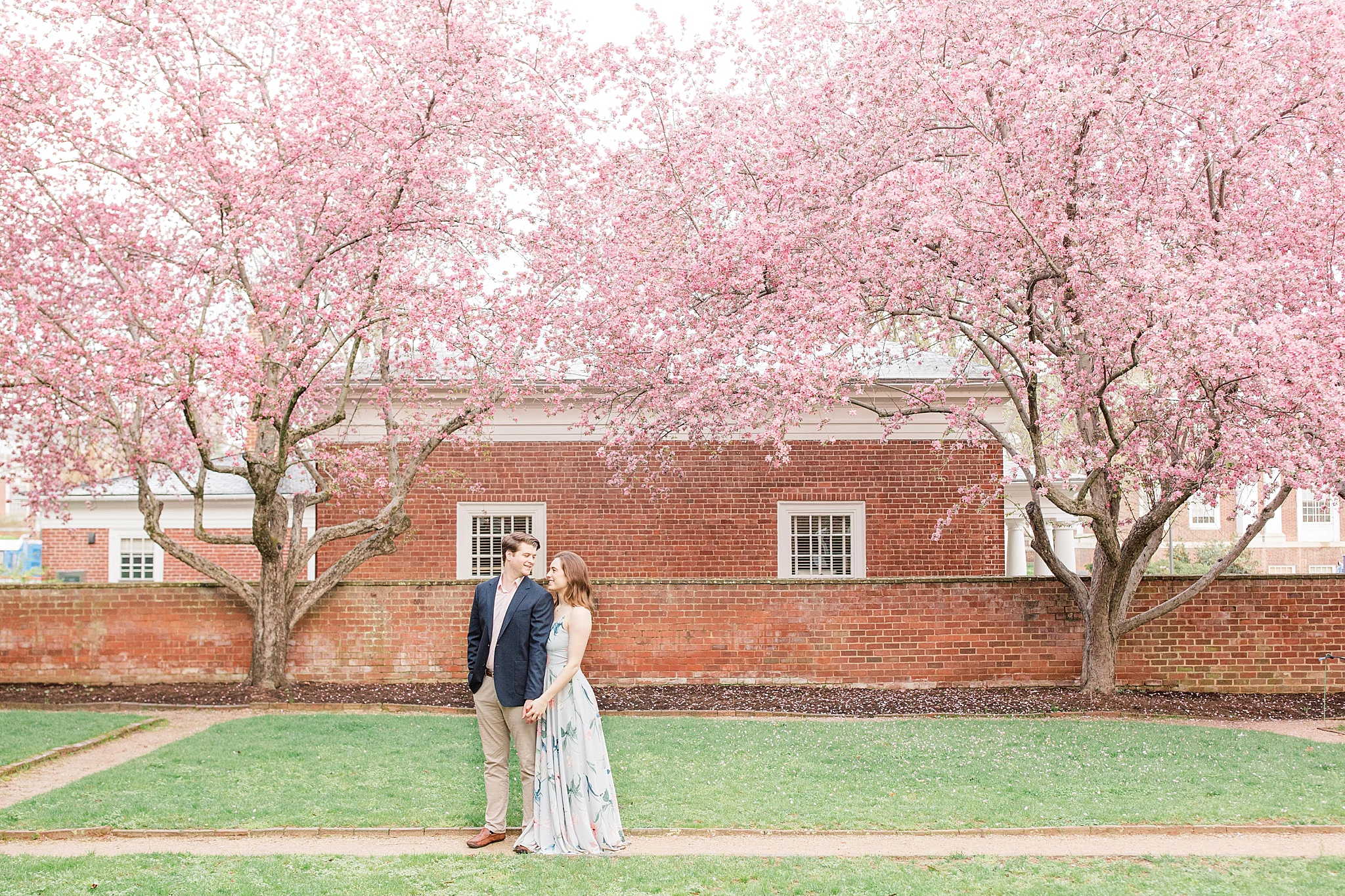This fine art engagement session on the beautiful campus at the University of Virginia (UVA) includes the Rotunda, gardens, and other historic sites.  