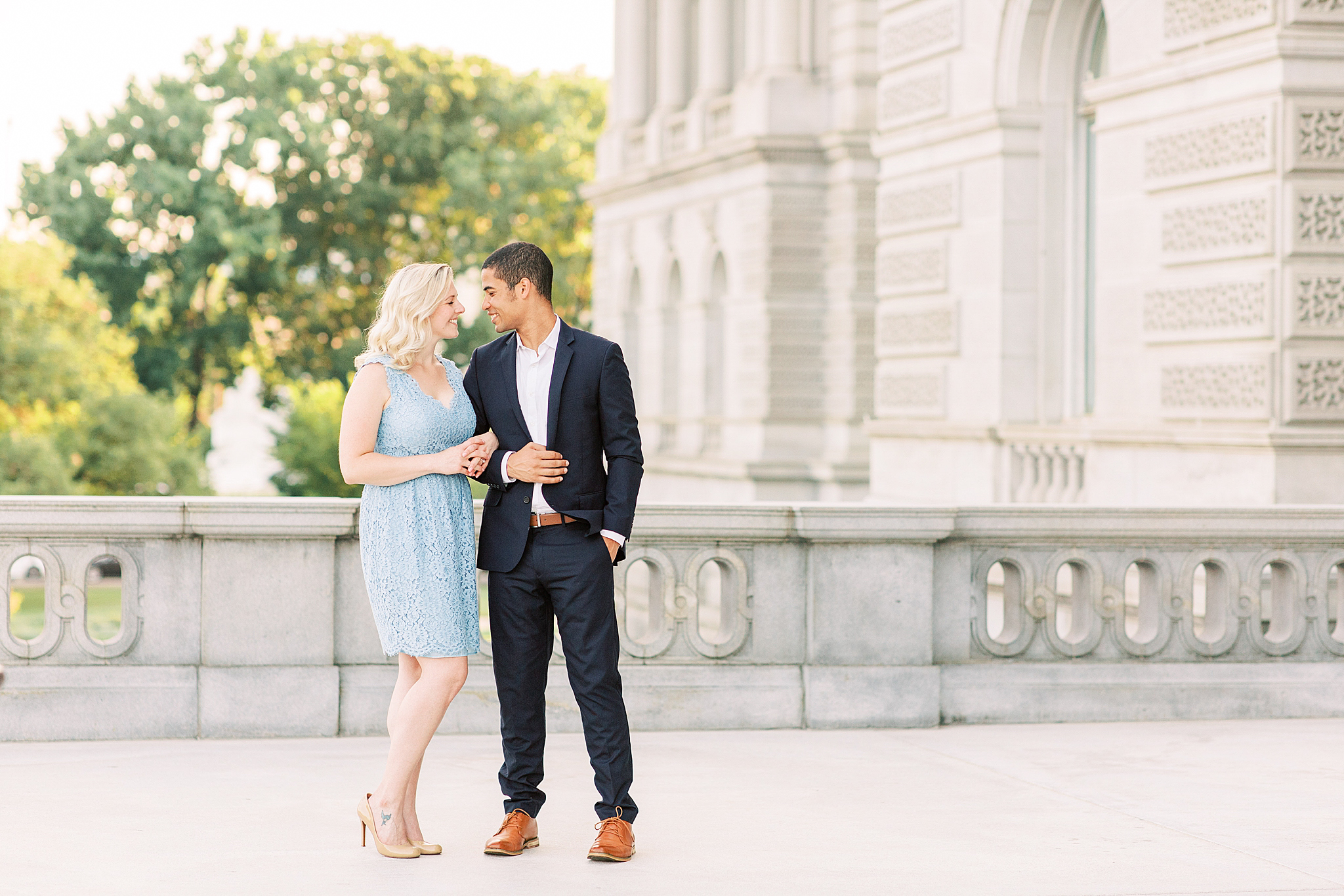 A light-filled summer engagement session in Washington, DC a the US Capitol and Library of Congress.