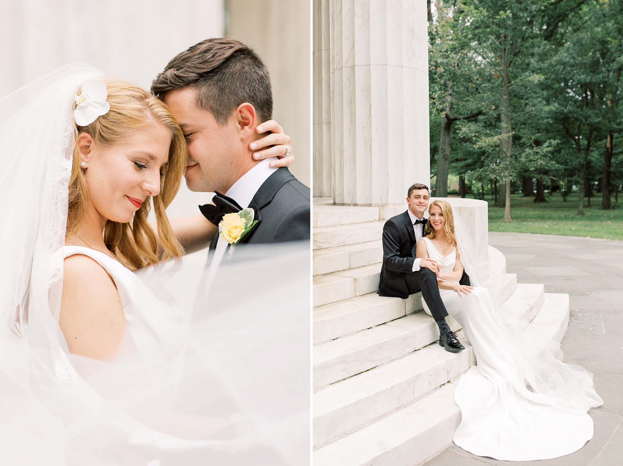A colorful summer wedding at District Winery in Washington, DC with portraits at the Lincoln Memorial and DC War Memorial.