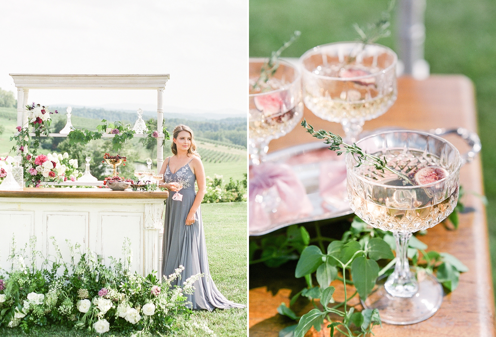 An intimate and romantic wedding at Stone Tower Winery in Leesburg, VA that features a 'figs and blues' theme with a fun play on color for the fall season.