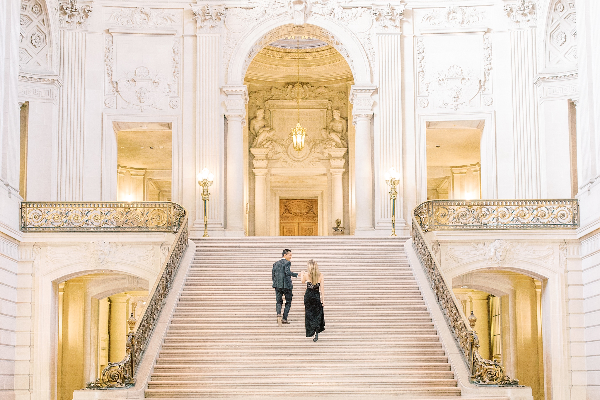 A fine art engagement session at San Francisco's iconic City Hall captured by destination wedding photographer, Alicia Lacey.