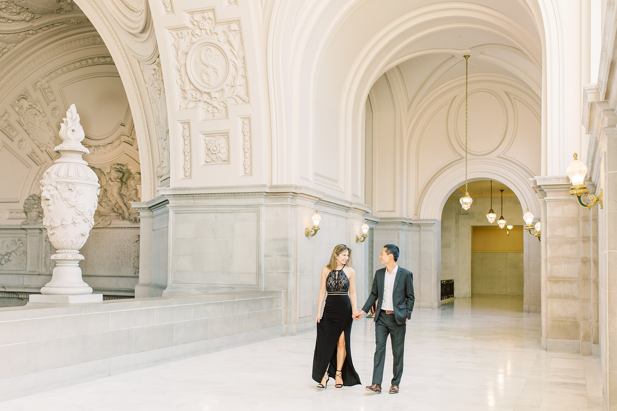 A fine art engagement session at San Francisco's iconic City Hall captured by destination wedding photographer, Alicia Lacey. 