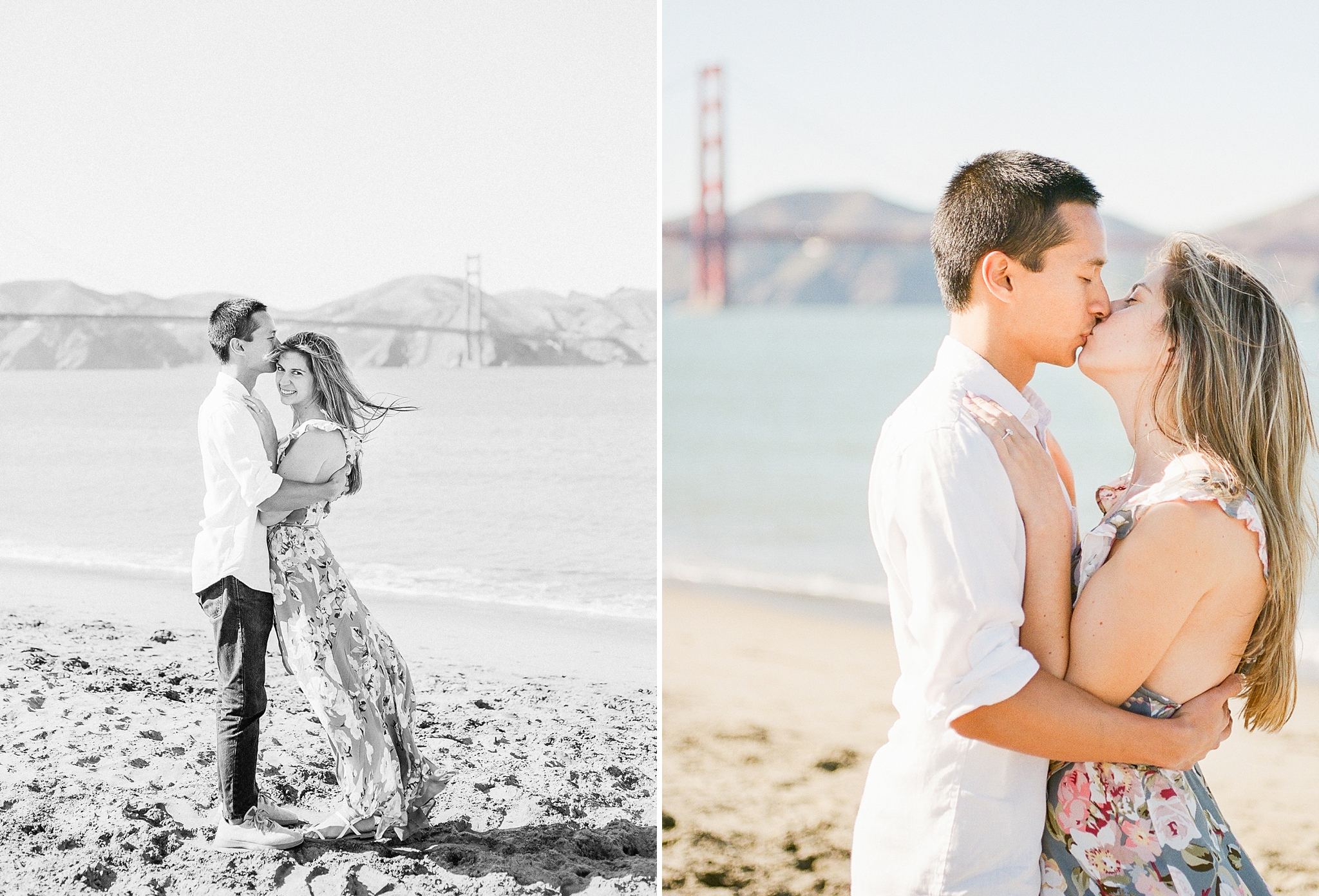 A romantic sunset engagement session at Rodeo Beach in Marin Headlands and Sutro Baths outside of San Francisco, CA. 