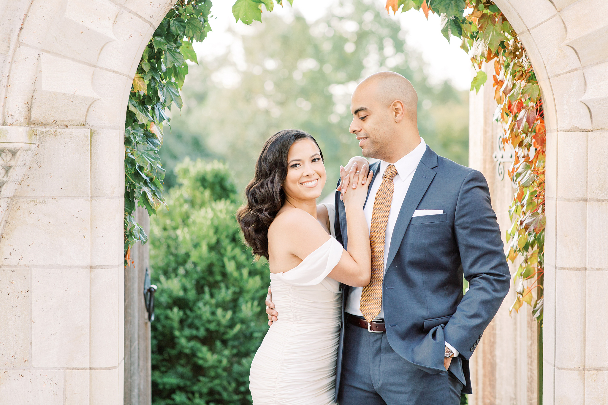 A romantic sunrise engagement session at National Cathedral in Washington, DC.