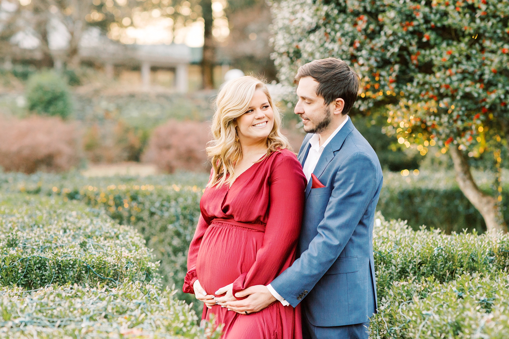 A fine art maternity session in Northern, VA at Airlie Center featuring a stylish couple and their adorable yellow lab.