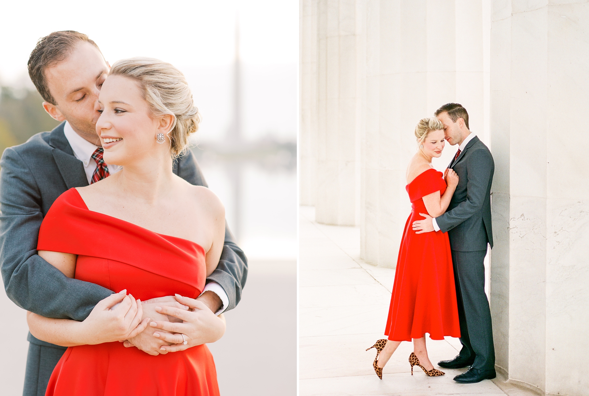 A holiday inspired engagement session at the iconic monuments of Washington, DC