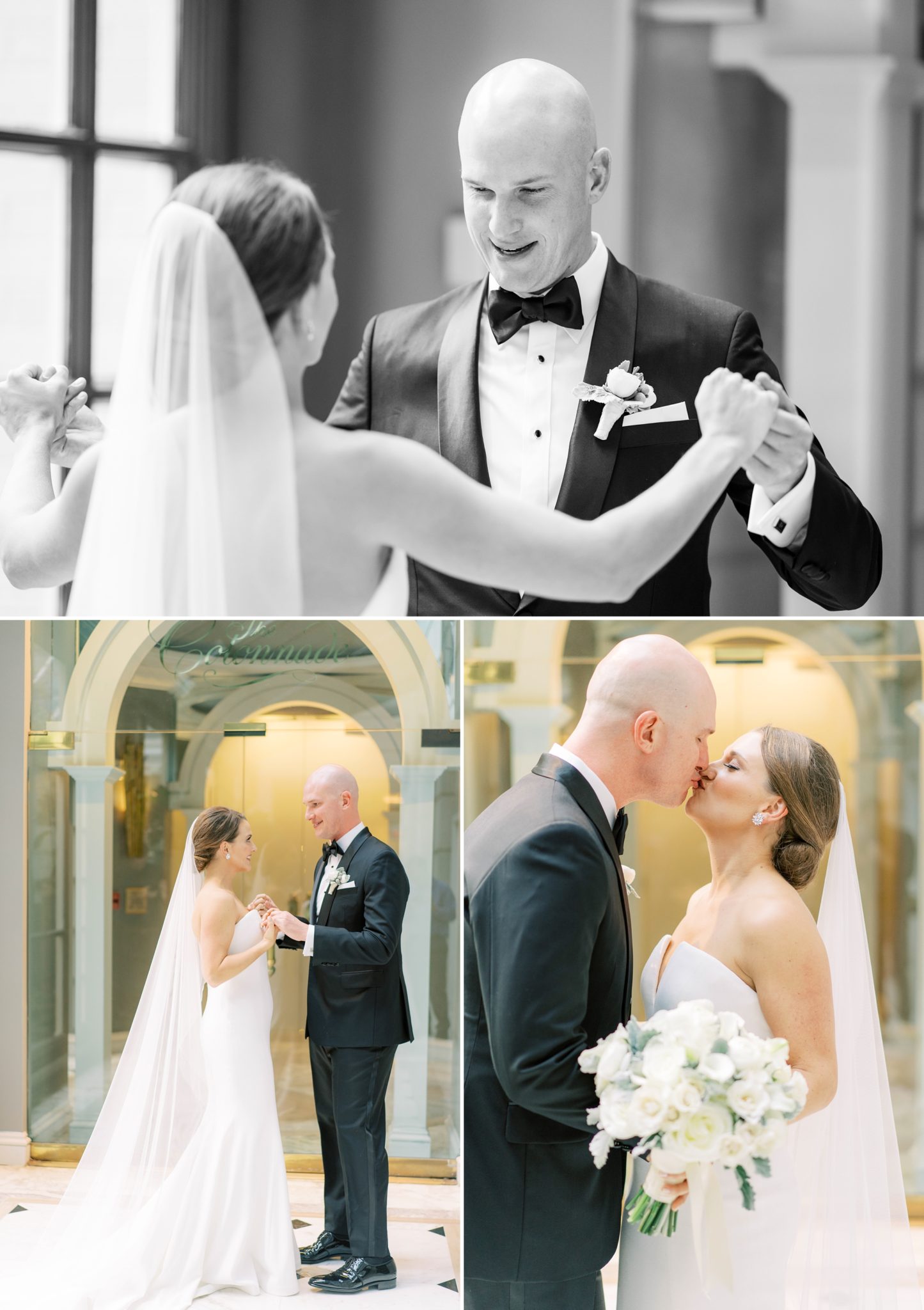 An elegant December wedding at the Fairmont Hotel in Washington, DC designed by EVOKE with florals by Amaryllis.