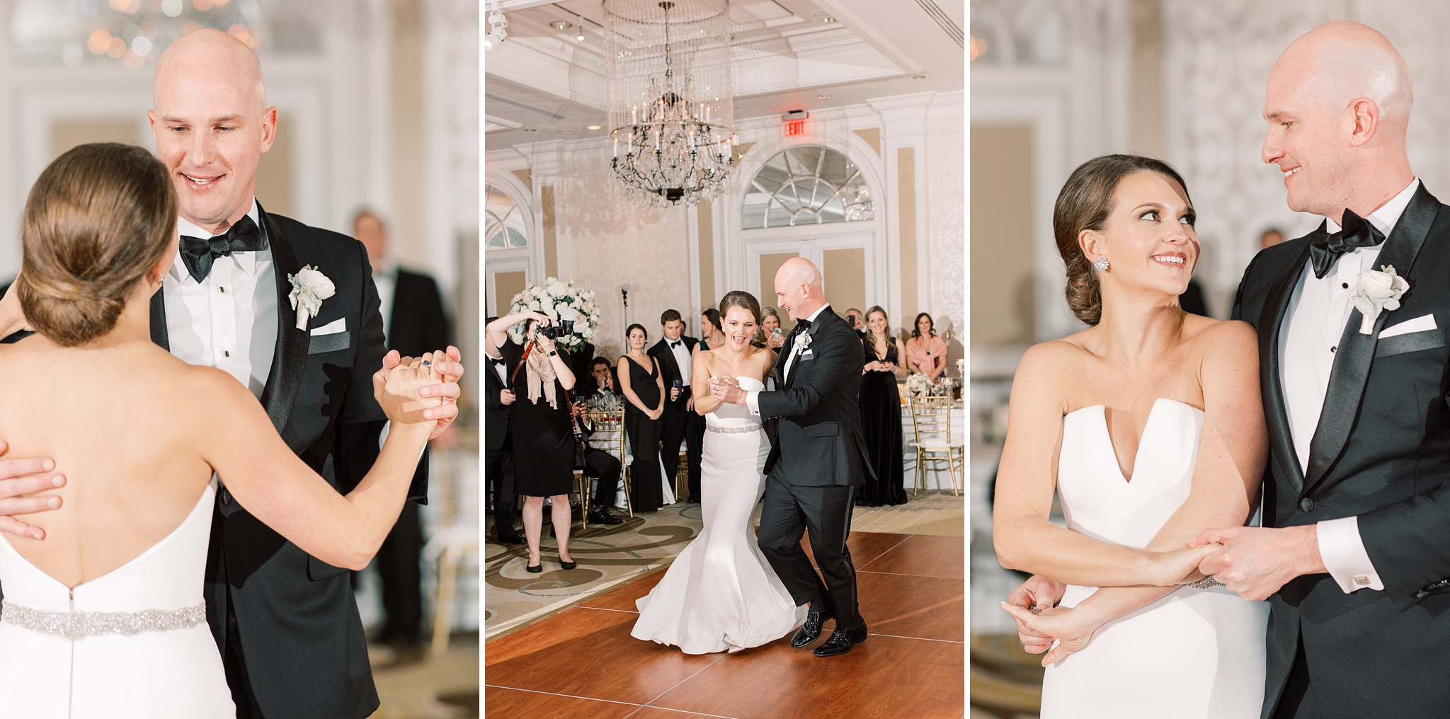 An elegant December wedding at the Fairmont Hotel in Washington, DC designed by EVOKE with florals by Amaryllis.