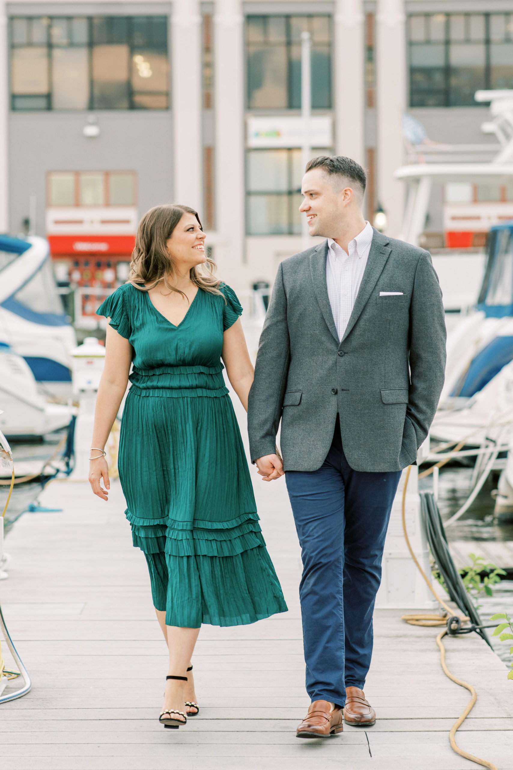 A fine-art anniversary session at sunrise throughout Old Town Alexandria, including the waterfront, cobblestone streets, and the Carlyle House.