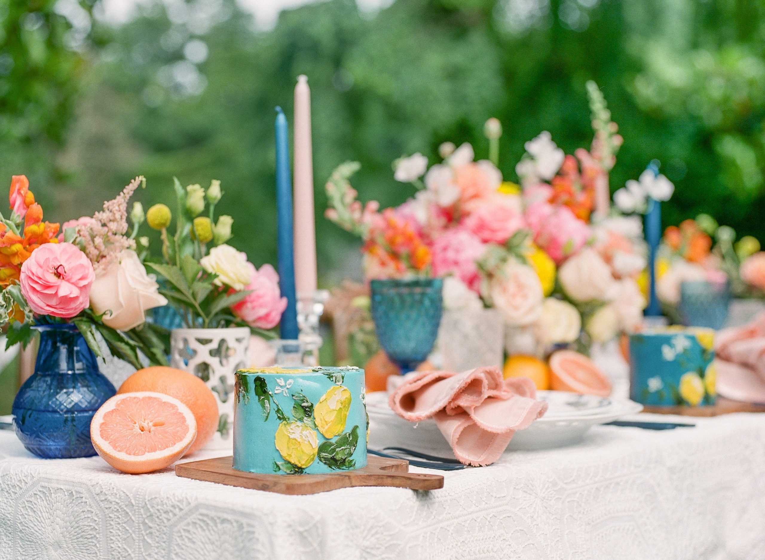 This citrus inspired wedding decor was photographed on film by Washington, DC wedding photographer, Alicia Lacey at a private residence.