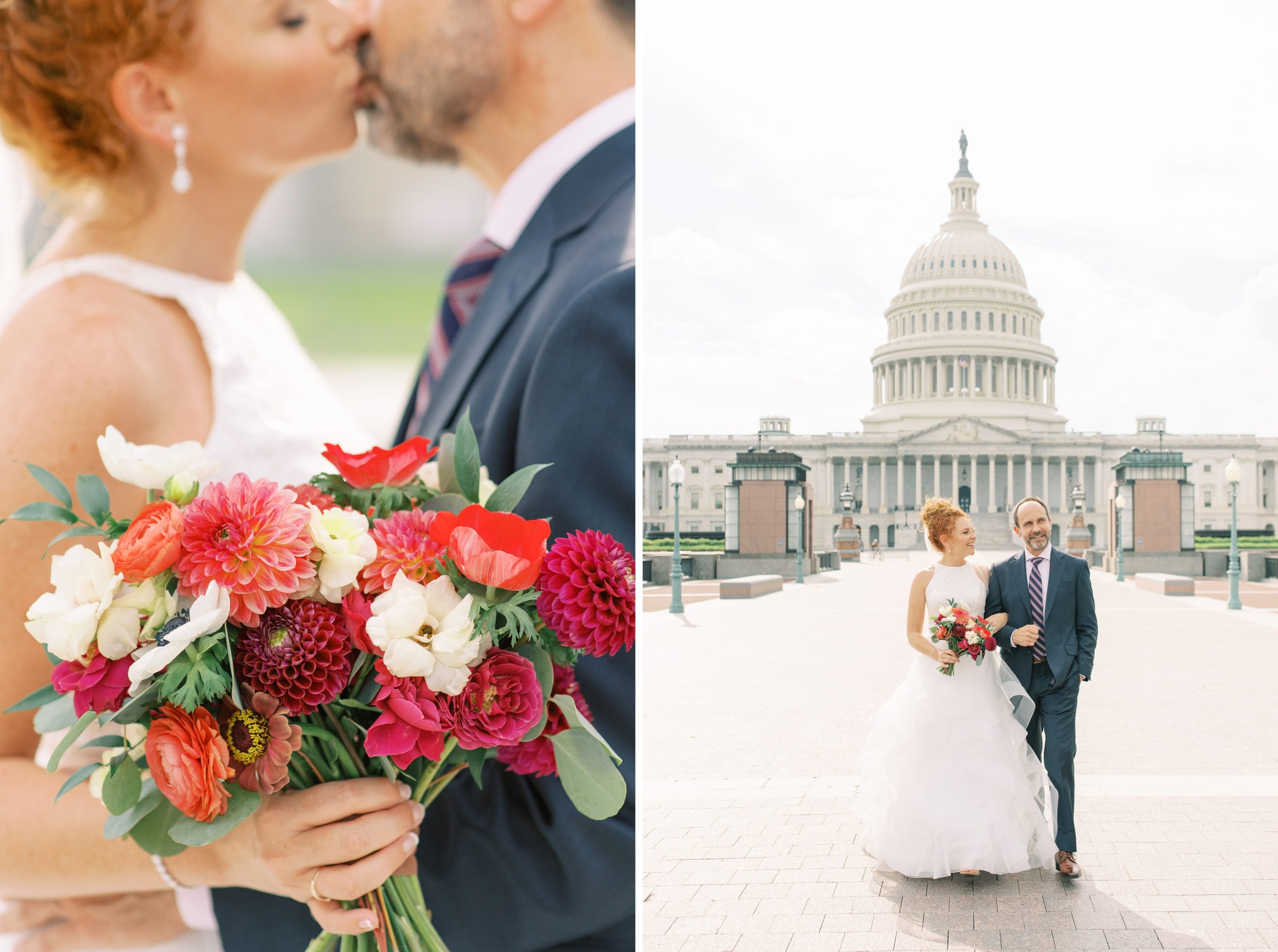 A detail filled micro wedding at the DC War Memorial in Washington, DC with portraits at the US Capitol and Lincoln Memorial.